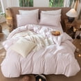 thumbnail image 6 of MooMee Striped Duvet Cover Set King 100% Washed Cotton Linen Like Textured Breathable 3-Piece (Greyish Pink& White Wide Stripes, 104"x90"), 6 of 8