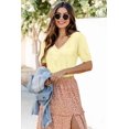thumbnail image 2 of Arach&Cloz Women's V-Neck Short Sleeve Special Rib Knitted Pattern Casual Tops Sweater Spring Summer 2025, 2 of 6