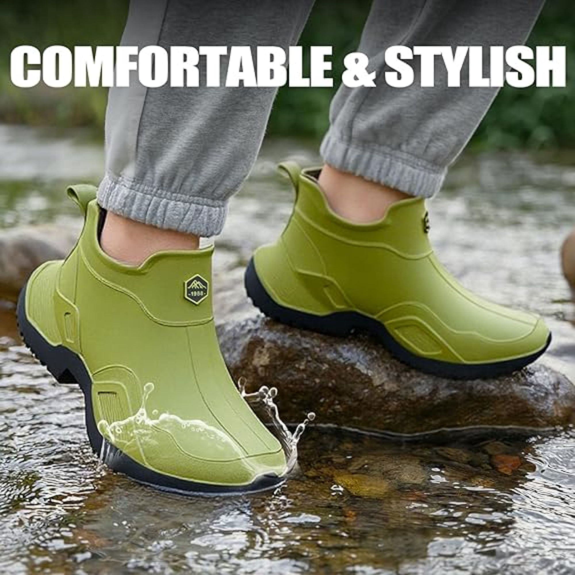 CHICVOMEY Women's Waterproof Rain Boots Anti-Slip Ankle Boots for Gardening Fishing Farming Boating Outdoor Work Traction Sole Short Rain Boots for Women & Men