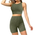 thumbnail image 2 of LYXSSBYX Two Piece Sets for Women Summer Women's 2 Piece Outfits Rib Knit Round Neck Sleeveless Crop Tank Top and High Waist Biker Shorts Set, 2 of 5