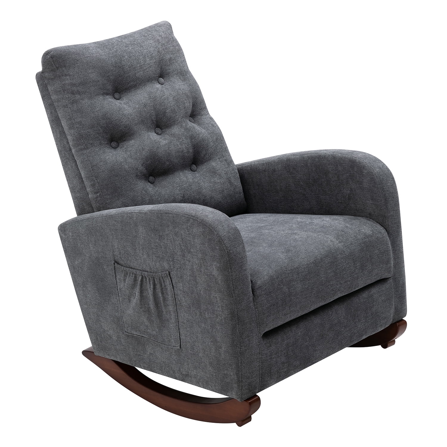 Kadyn High Back Rocking Chair, Modern High Back Armchair for Living Room, Velvet Rocking Chair with Side Pockets, Dark Gray Kadyn High Back Rocking Chair, Modern High Back Armchair for Living Room, Velvet Rocking Chair with Side Pockets, Dark Gray