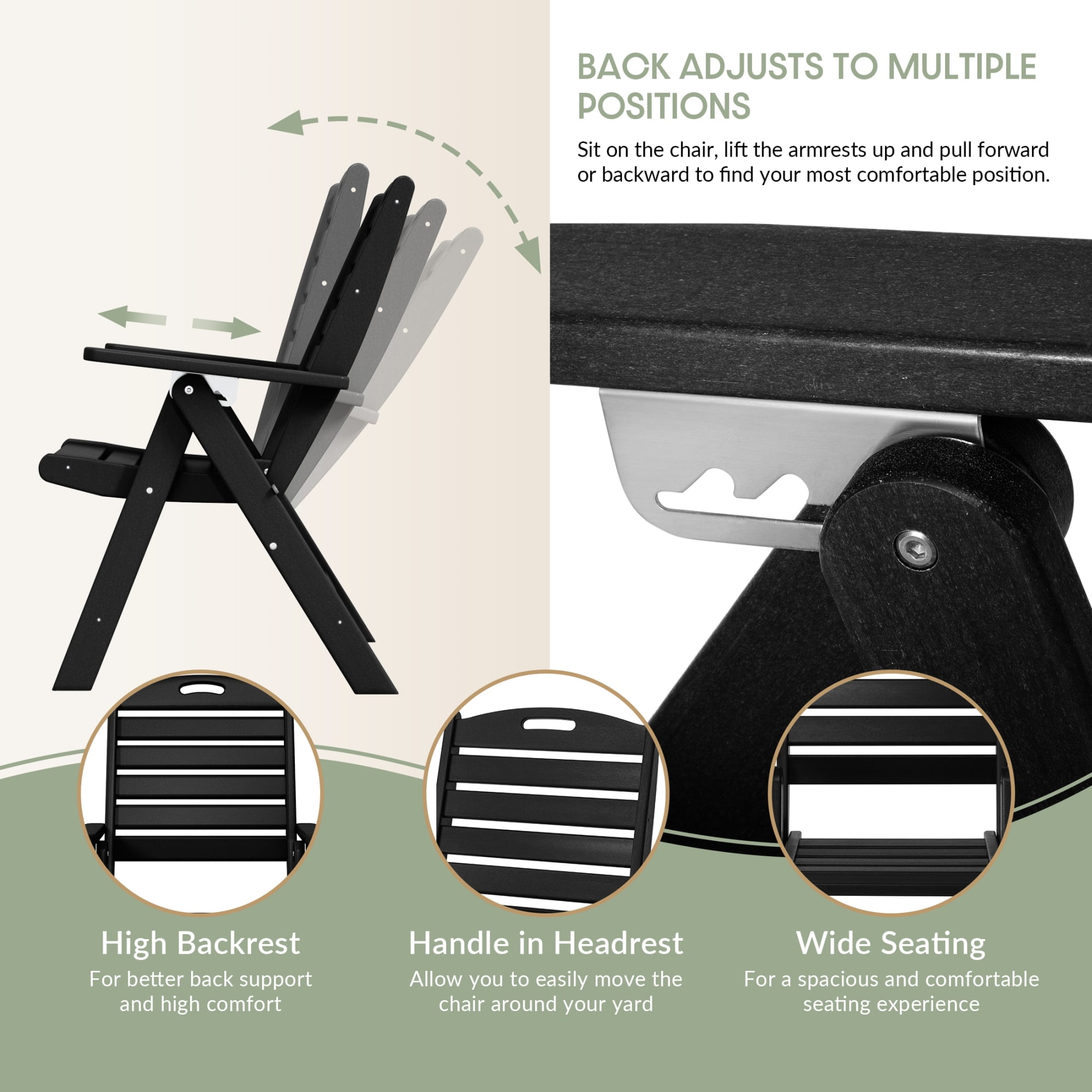 WestinTrends Malibu HDPE Adjustable Highback Folding Patio Dining Chair, Black