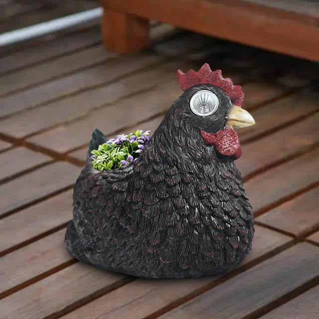 Pot Solaire pour Succulentes en Forme de Poule, Jardinière de Jardin Résistante aux Intempéries avec Capteur de Lumière Intelligent, Convient à une Utilisation Intérieure et Extérieure, Ajout aux Plates-Bandes et aux Patios, Fleur avec Poignée, Supports de Fleurs en Osier pour Centres de Table