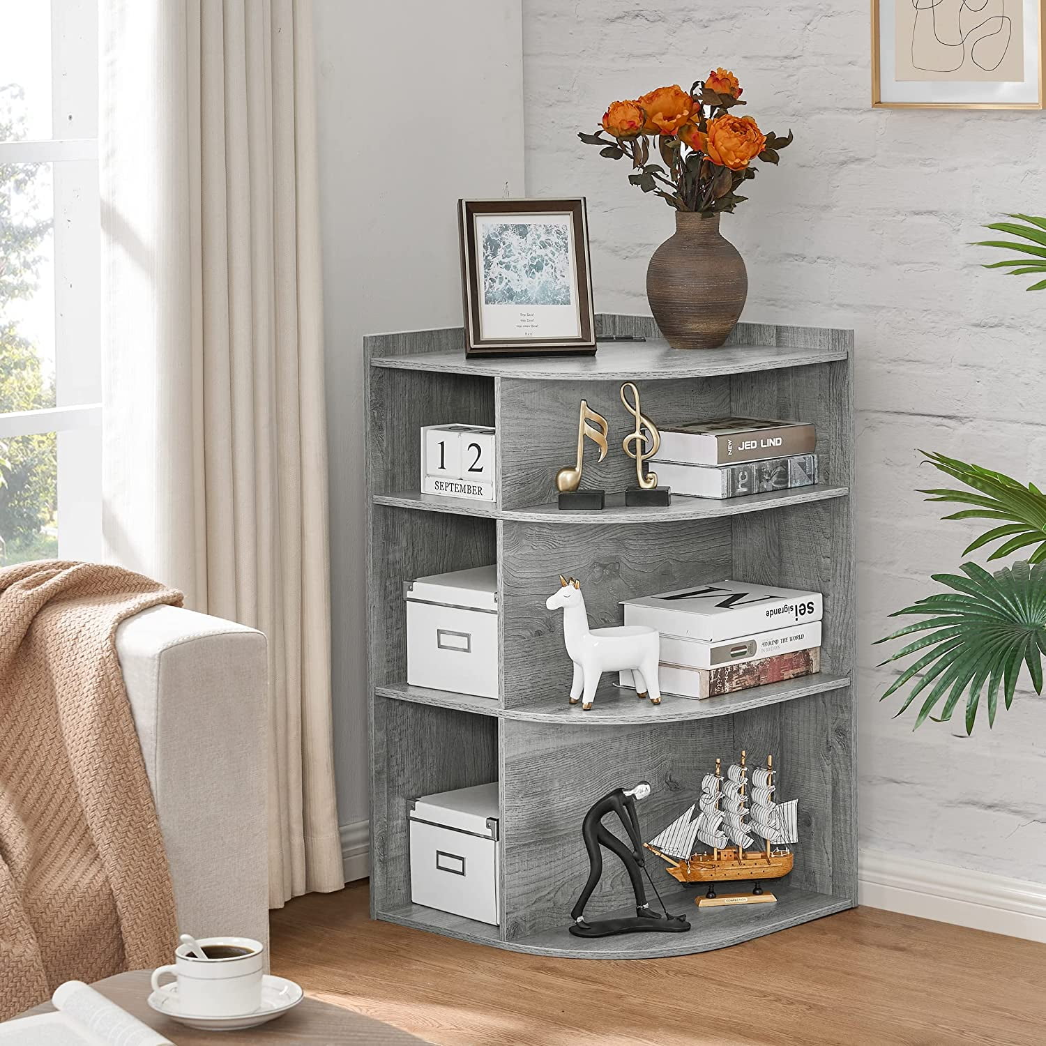 Corner Grey Corner Shelf with USB and Type C Ports and Outlets