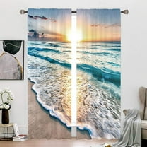 Ocean Curtains for Living Room Beach Scenic Decor Rod Pocket Coastal Seaside Sunrise Hawaiian Sea Wave Seashore Nautical Printed Bedroom Window Drapes Treatment Fabric 2 Panels 52Wx84L Inch