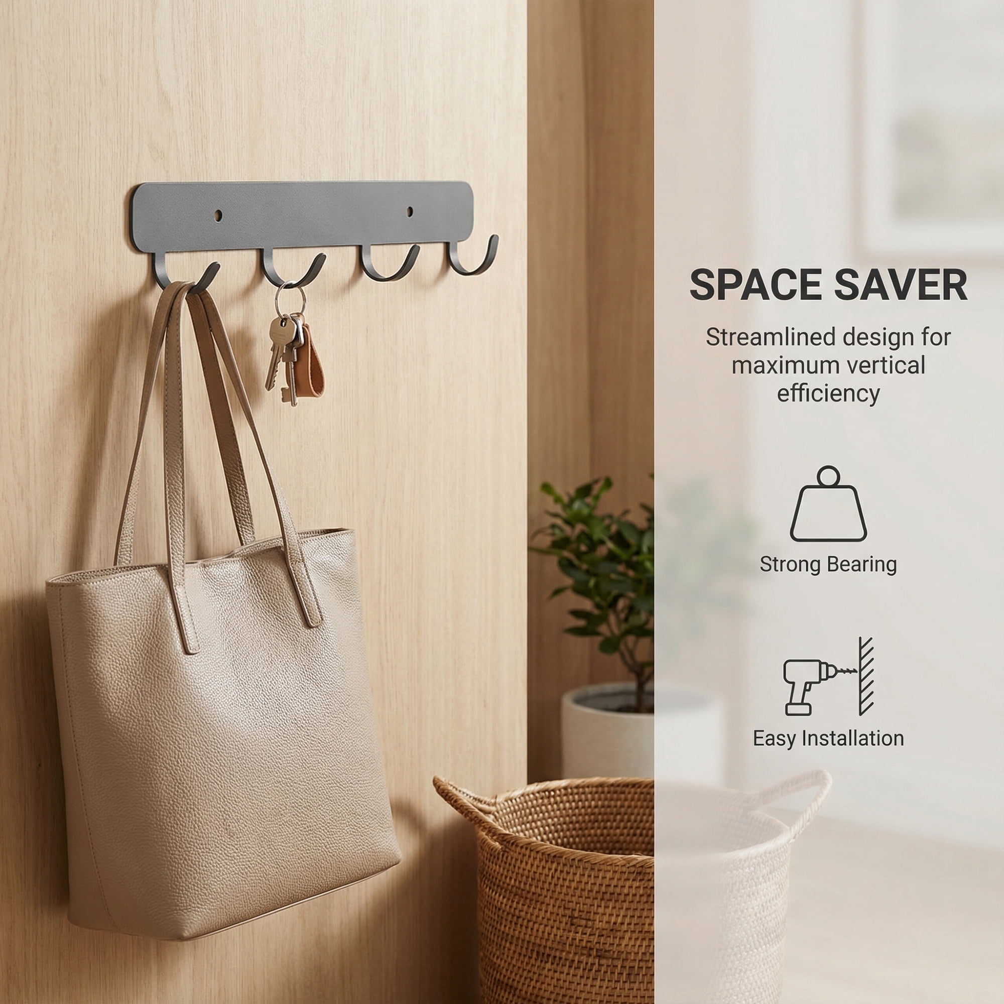 Unique Bargains Coat Rack Wall Mount Metal 4 Hooks Hat Rack for Entryway Bathroom Gray