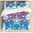 thumbnail image 1 of Pentacle King Size Duvet Cover Set, Heads of Black Cats Forming a Mandala Design with Crescent Moon Pentagram Star, Decorative 3 Piece Bedding Set with 2 Pillow Shams, Multicolor, by Ambesonne, 1 of 3