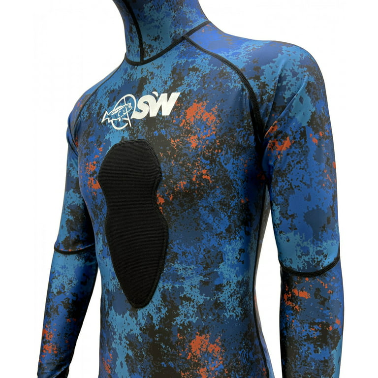 Spearfishing World Fullbody Two-Piece Camouflage Rashguard Lycra W/Hood & Speargun Loading Chest Pad for Scuba Diving & Spearfishing