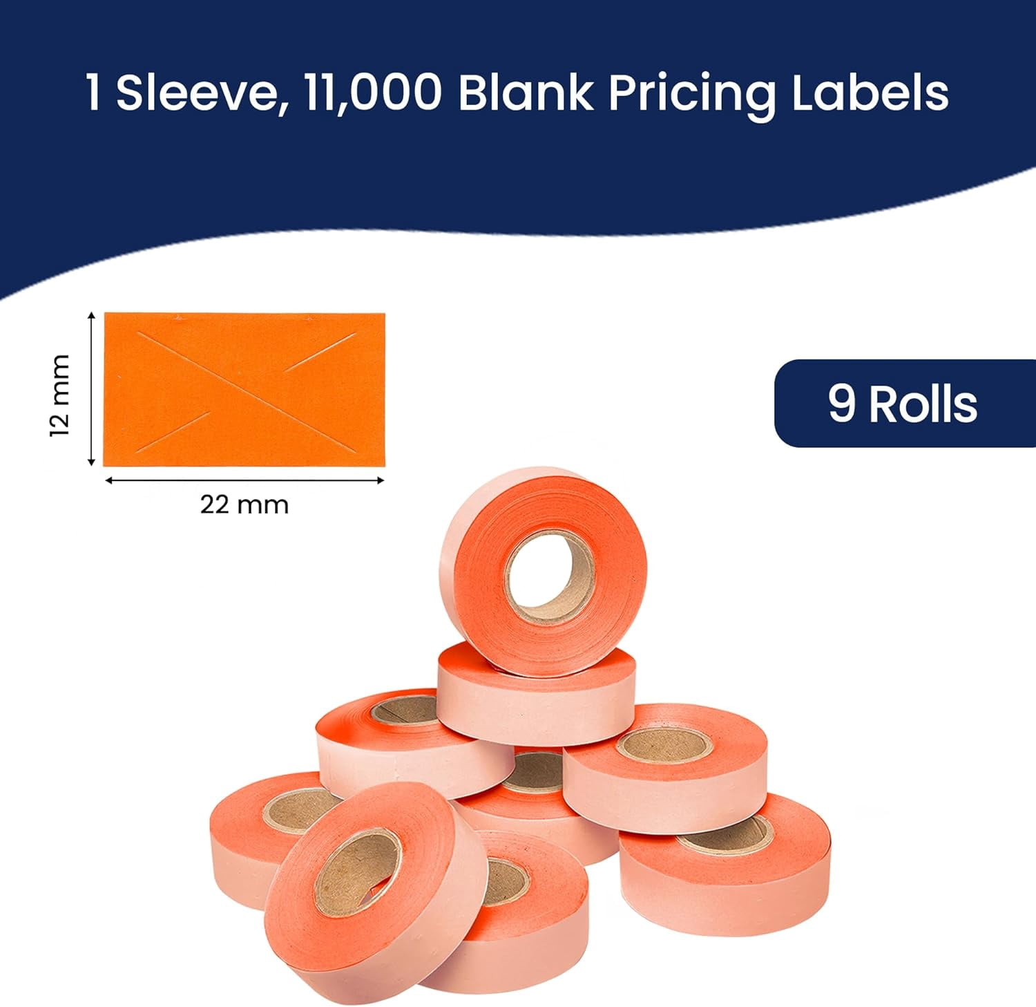 Perco Fluorescent Red Price Marking Labels - 11,000 Blank Labels for Garvey 22-6/22-7/22-8 Price Gun with Ink Rolls Included - 9 Rolls, 1 Sleeve - Made in USA