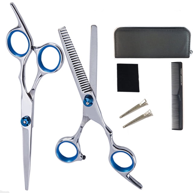 Kit de tijeras de corte de pelo, 11 Uds., cepillo con Clip, peine, tijeras de peluquería de acero inoxidable, juego para barbería, azul