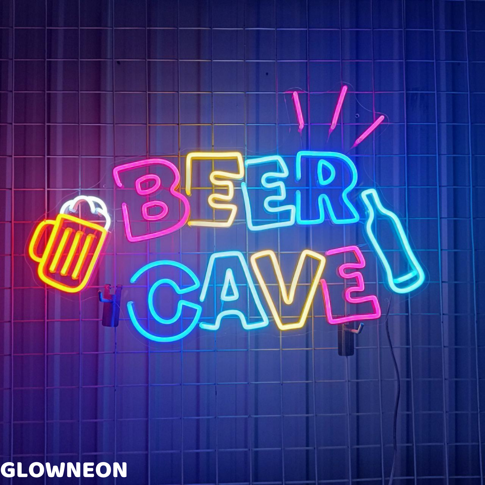 Glowneon Beer Cave Neon Sign, Beer Club Bar Pub Man Cave Wall Led Art