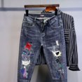 thumbnail image 5 of Pantalones vaqueros para hombre, pantalones vaqueros con gráficos para hombre, pantalones de tiro bajo, ajustados, ajustados, rotos, con agujeros, rasgados, de alta calidad, tallas XS, 5 of 5