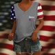 thumbnail image 1 of Fiudx Ofertas Flash Del Día Solo En Línea Camiseta de Manga Corta con Cuello En V y Estampado Del Día de La Independencia para Mujer, Tops de Manga Corta con Cuello En V, 1 of 4