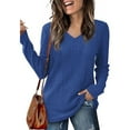 thumbnail image 2 of Tops for Women Trendy Women's Fashion Casual V-Neck Long Sleeve Solid Color T-Shirt Comfortable Top, 2 of 7