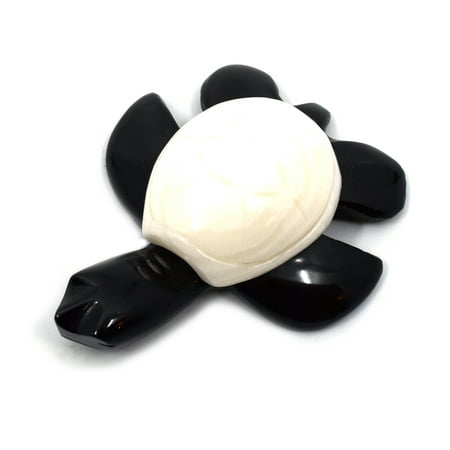 North American Box Turtles - Sweet Black Onyx Aragonite Turtle Figure, 2.5