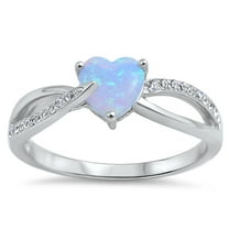 CHOOSE YOUR COLOR White CZ Blue Simulated Opal Heart Promise Ring .925 Sterling Silver Band Female Size 7