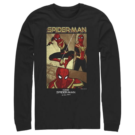 Men's Marvel Spider-Man: No Way Home Three Panel Poster  Long Sleeve Shirt Black Medium