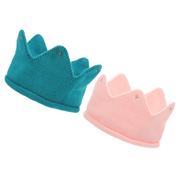 Worgeous  2 Pcs Toddler Knit Crown Hat Newborn Baby Girl Hats Knitted