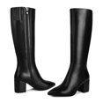 thumbnail image 3 of Botas hasta la rodilla wetkiss de piel negra para mujer con tacón de 6,5 cm, 3 of 7
