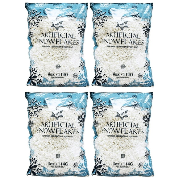 Black Duck Brand Set of 4 Snow Artificial Flakes 4 Oz Bags! Festive Fake Snow for Crafts, Christmas, and Decor!