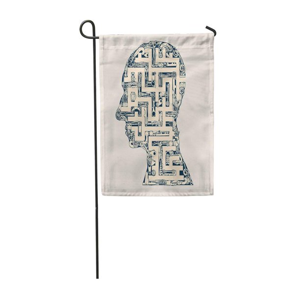SIDONKU Brain Man Head Labyrinth Drawing Maze Vintage Concept Headache Mental Garden Flag Decorative Flag House Banner 28x40 inch