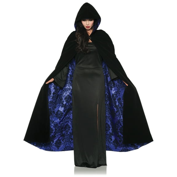 UNDERWRAPS Medieval Hooded Cloak Cape - Deep Purple Deluxe Velvet & Satin Flocked Hooded Cape Adult Renaissance Cloak Medieval, Renaissance Faire Outfit