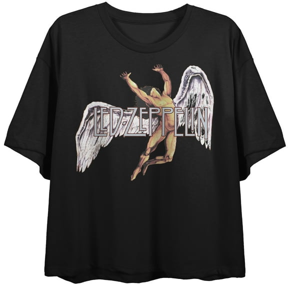 Led Zeppelin Icarus Logo Women's Black Crew Neck Short Sleeve Crop Tee-XS