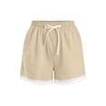 thumbnail image 4 of Utoimkio Women's Casual Drawstring Lounge Shorts Summer Elastic Waisted Beach Shorts Comfy Stretch Lace Trim Ruffle Linen Shorts with Pockets Size S-3XL, 4 of 8