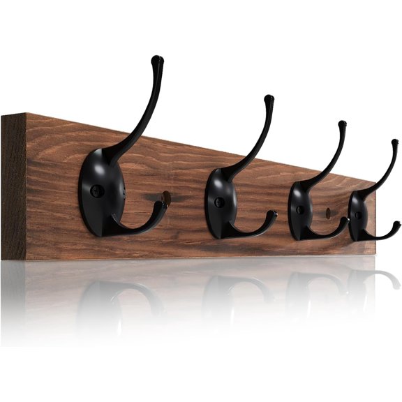 Coat Hooks Wall Mount,Wooden Wall Hat Rack with 4 Hooks for Hanging Coat,Bag,Towel(Brown)