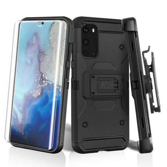 Samsung Galaxy S20 (6.2") Phone Case Tuff Hybrid Kinetic Armor Rugged TPU Dual Layer Hard Protective Cover Combo Swivel Belt Clip Holster   Screen Protector BLACK Cover for Samsung Galaxy S20 5G