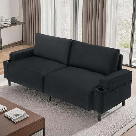 GloryStar 80" Sleek Modern Sofa with Cup Holders, Extra Deep Seat 3-Seater Couch for Small Spaces, High-Density Cushions & Hardwood Frame