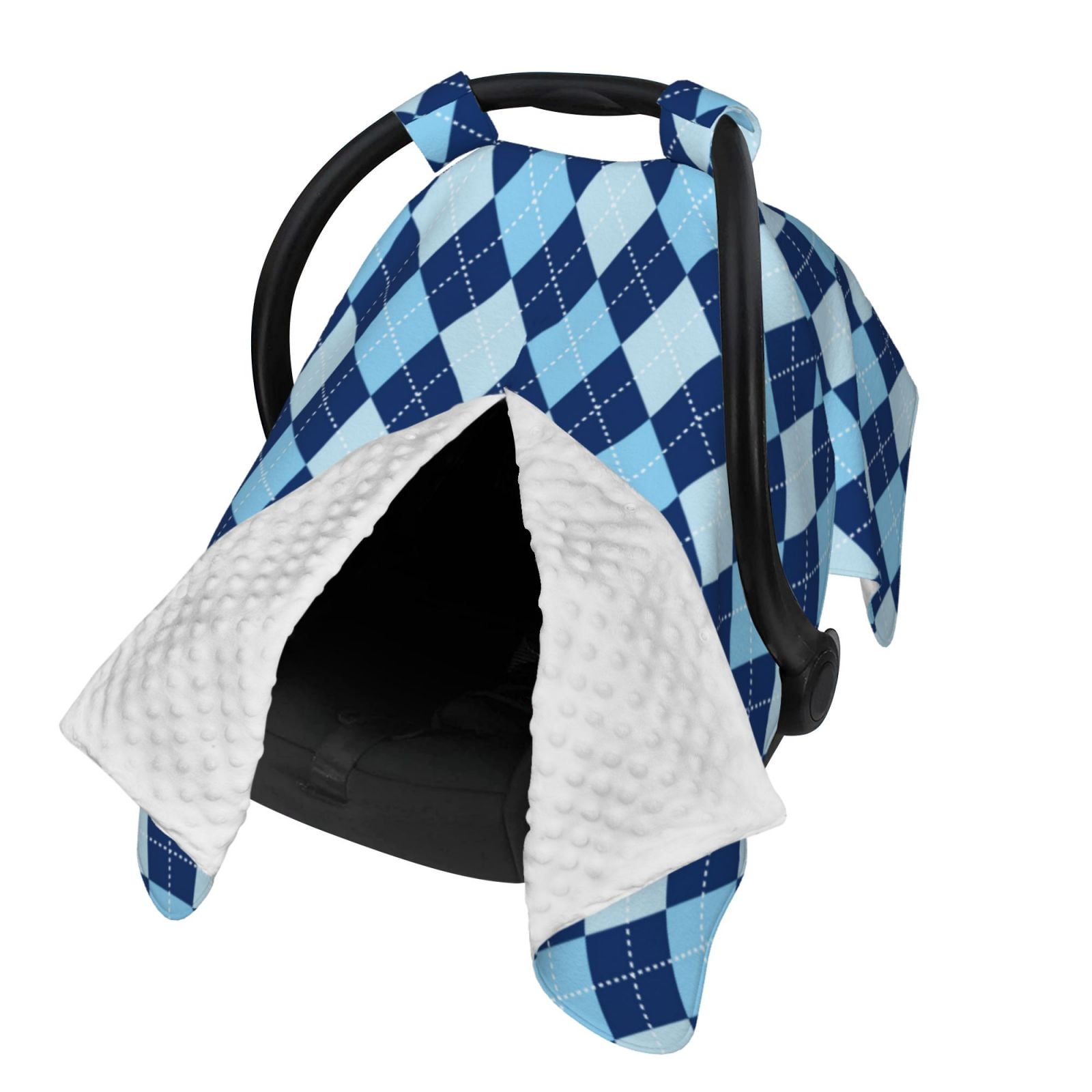 Naloa Blue Squares Baby Car Seat Cover, Breathable Baby Carrier Cover, Multiuse Baby Carrier Cover & Nursing Breastfeeding Cover
