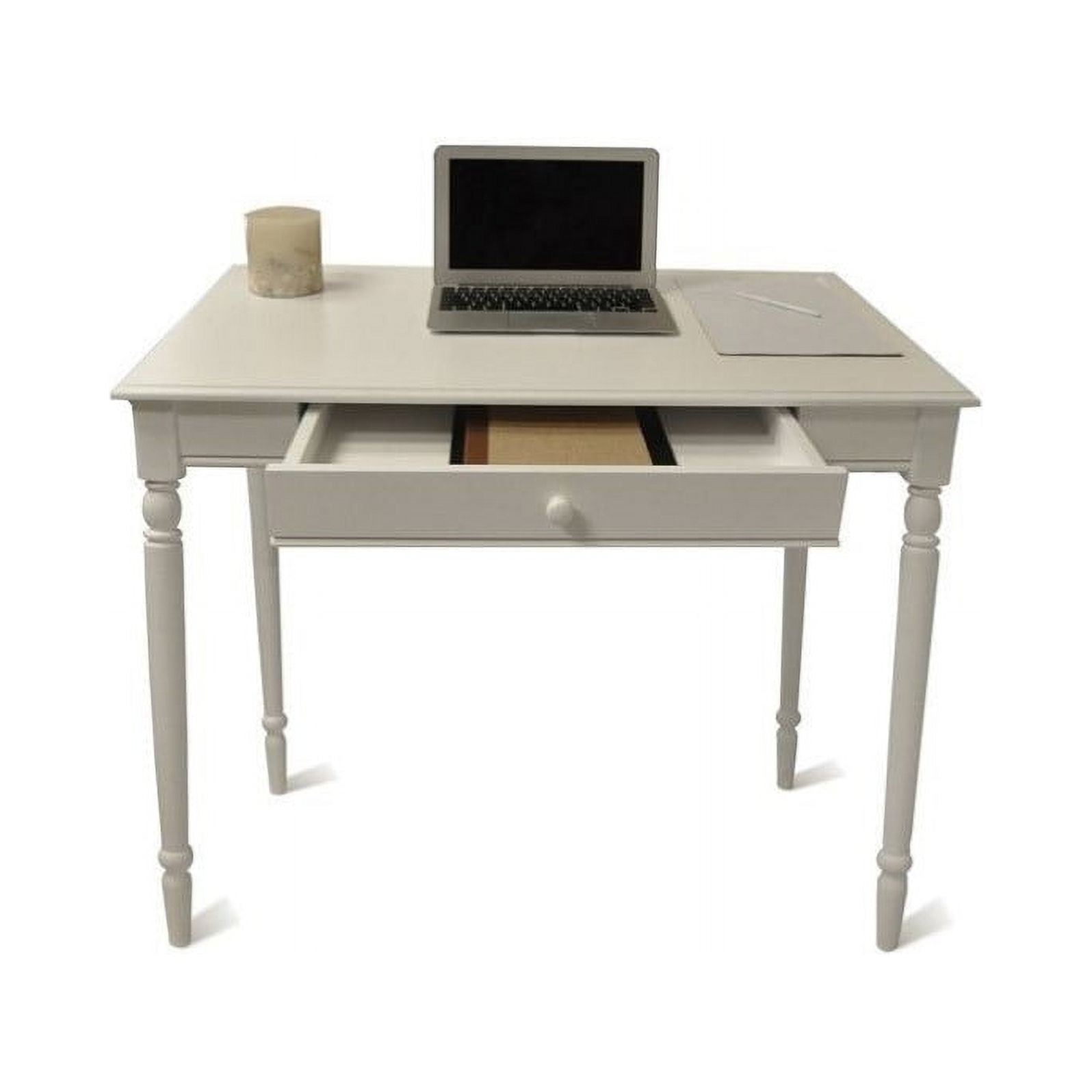 Pemberly Row French Country Desk in White Wood Finish with Drawer