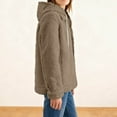 thumbnail image 7 of Womens Fuzzy Jacket with Hood Plush Fleece Warm Winter Outerwear Coat Drawstring Hooded Sweatshirt Cardigans (XL, Khaki), 7 of 7