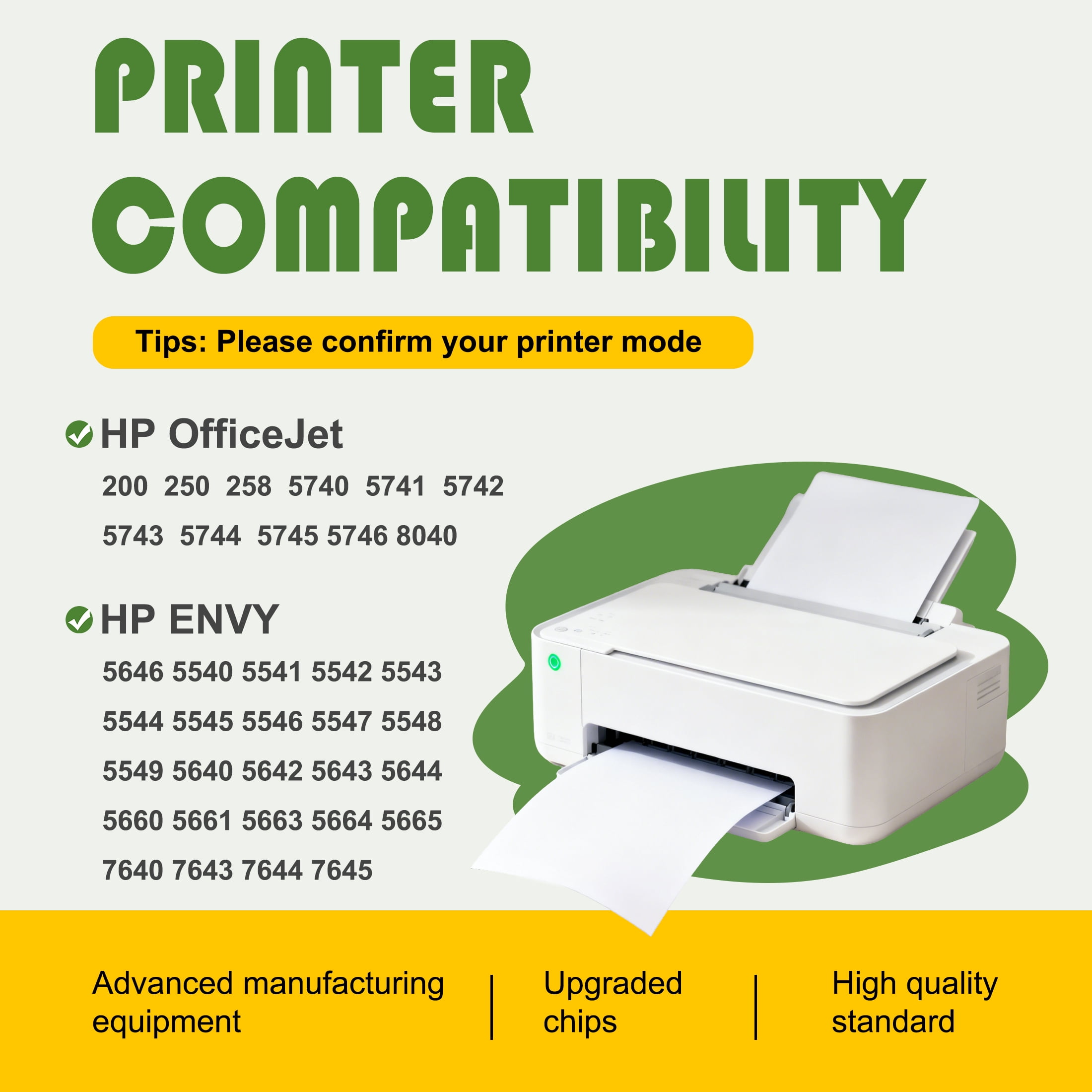 62XL Ink Cartridges 2 Pack Black Compatible for 62 Ink with Envy 7640 OfficeJet 200 Printer