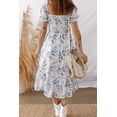 thumbnail image 3 of Floral Tiered Midi Dress in Sky Blue – Short Puff Sleeves, Ideal for Women’s Summer Outfits, M, 3 of 12