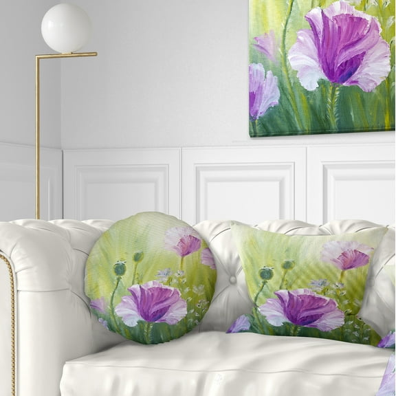 Designart Purple Poppies in Morning - Floral Throw Pillow - 12x20