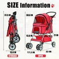 thumbnail image 2 of Poussette pour Animaux à 4 Roues, Poussette Pliable pour Chien, Poussette pour Chat avec Panier de Rangement et Doublure Amovible, Chariot de Transport Pliable Léger pour Promenade pour Chiens et Chats, Rouge, 2 of 7