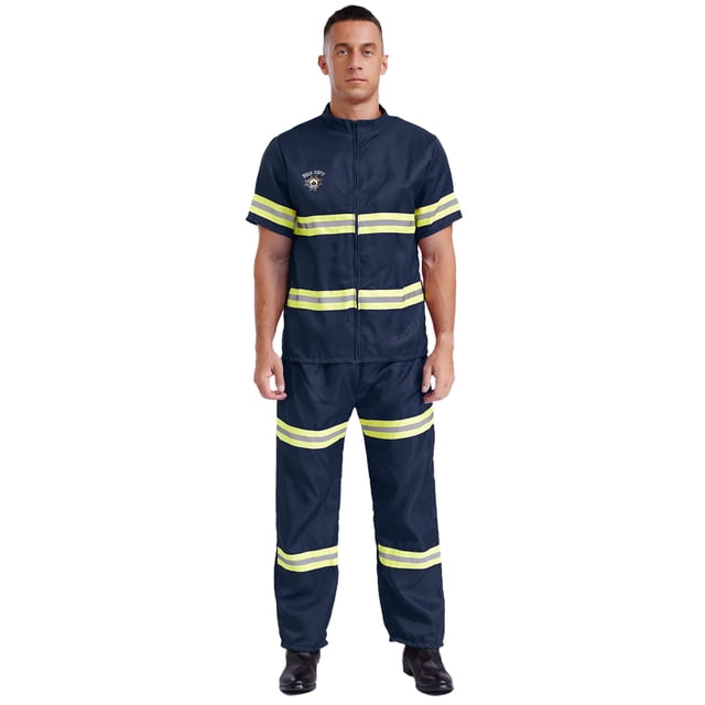 Linjinx Costume de Pompier pour Hommes Uniforme de Pompier Chaud Tenue d'Urgence Cosplay d'Halloween Robe de Soirée Marine 190
