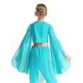 thumbnail image 2 of Haitryli Kids Girls Modern Lyrical Belly Dance Shirts Chiffon Split Flared Sleeves Crop Top for Stage Performance Blue Green 6, 2 of 5
