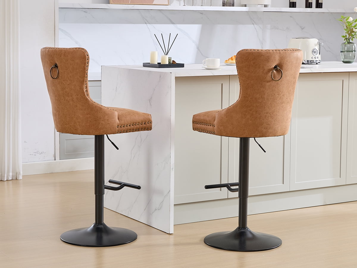 Orange PU Leather Swivel Bar Stools Set of 2 with Upholstered Back, Adjustable Counter Height Barstools, Bar Chairs for Home Bar Kitchen Island Pub Restaurant (2 Pcs, Orange)