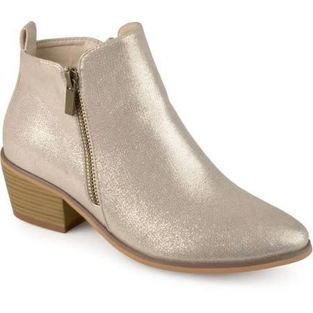 Black Leather Womens Bootie - Brinley Co. Women's Faux Leather Stacked Heel Side Zip Booties