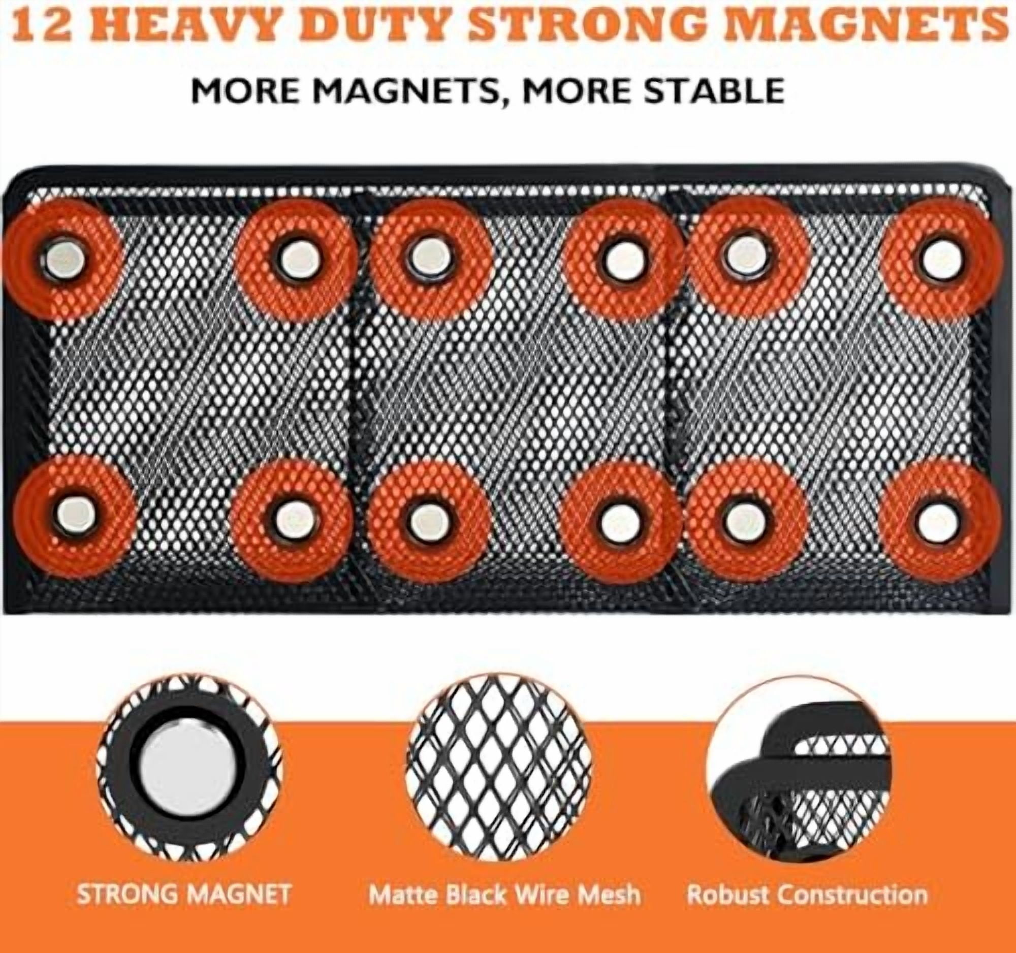 Tekola Magnetic Pencil Holder - Extra Strong Magnets Mesh Marker Holder Perfect for Whiteboard, Refrigerator and Locker Accessories (3 Baskets, 1 Pack Black)