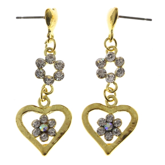 Mi Amore Crystal Accented Heart Drop-Dangle-Earrings Gold-Tone