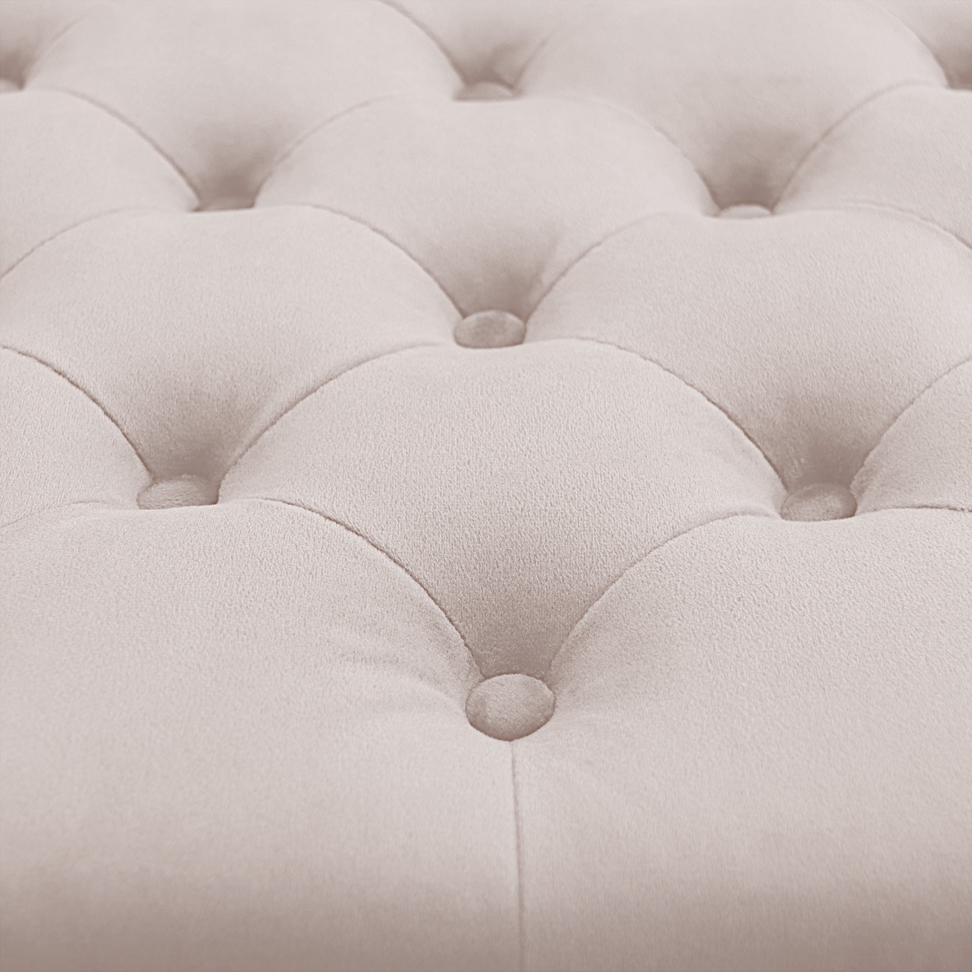 Square  Beige Velvet Tufted Upholstered Cocktail Ottoman with Wheels
