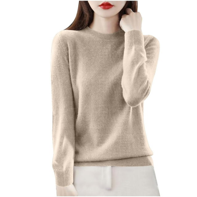 Timegard Hauts pour Femmes Manches Longues Chandail Confortable en Tricot Automne Décontracté Col Rond Couleur Unie