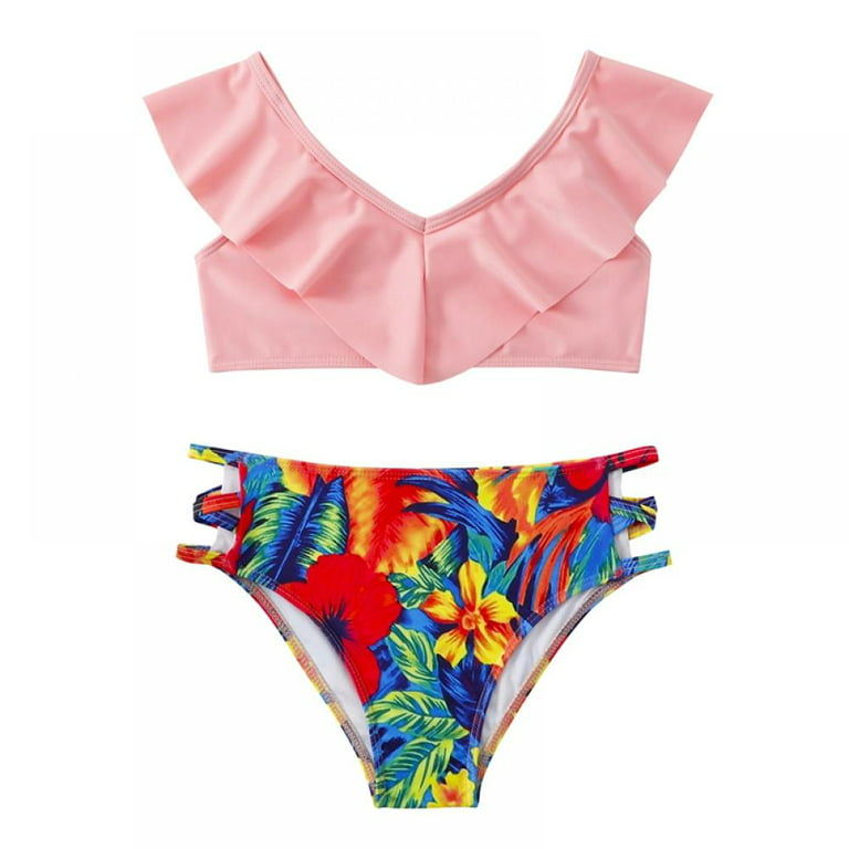 Esho 8-14Y Girls Swimsuits, Big Girls Floral Bikinis, Little Girl Bathing  Suit Bikini+Bottoms+Swim Trunks, 3 Pieces, Size 8-14T