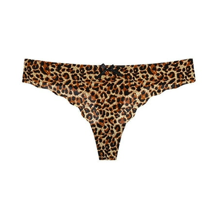 

Qingsaizhen Briefs Women High Waist Solid Color Leopard Stretchy Briefs Bowknot G-strings Thongs