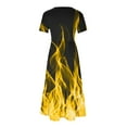 thumbnail image 4 of DeHolifer Dresses for Women Elegant Summer Crewneck Short Sleeve Flame Printed Casual Pleated Dresses Knee Length Midi Dress Yellow M, 4 of 4