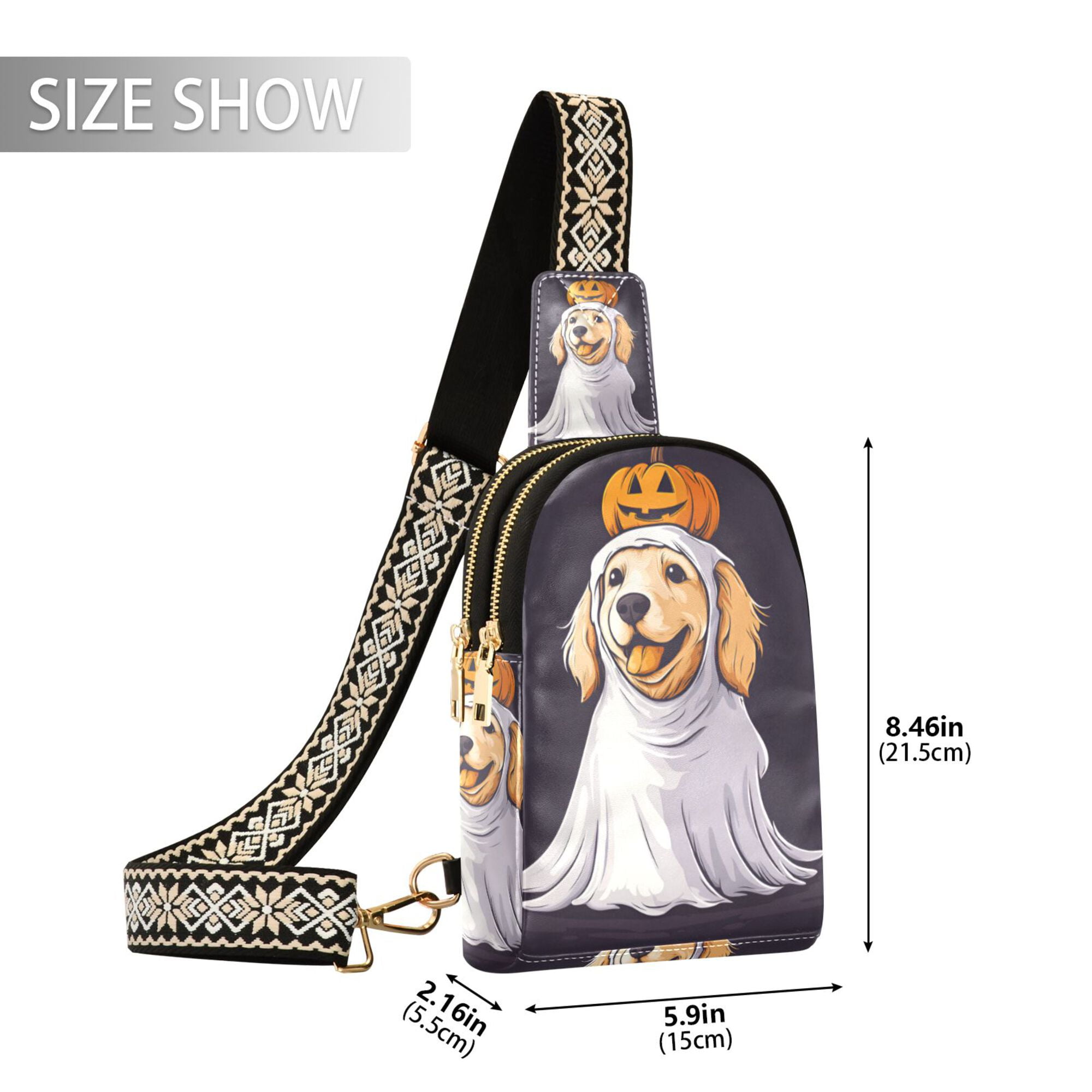 FORMRS Womens Crossbody Sling Bag Travel Daypack Shoulder Chest Backpack, Yellow Halloween Dog